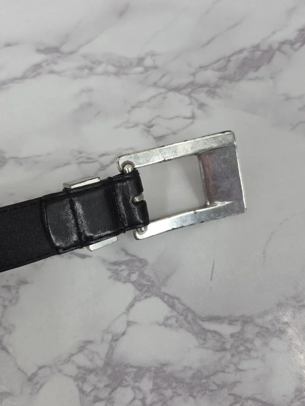 Fossil Black Leather Belt with Textured Two Tone Gold and Silver Buckle